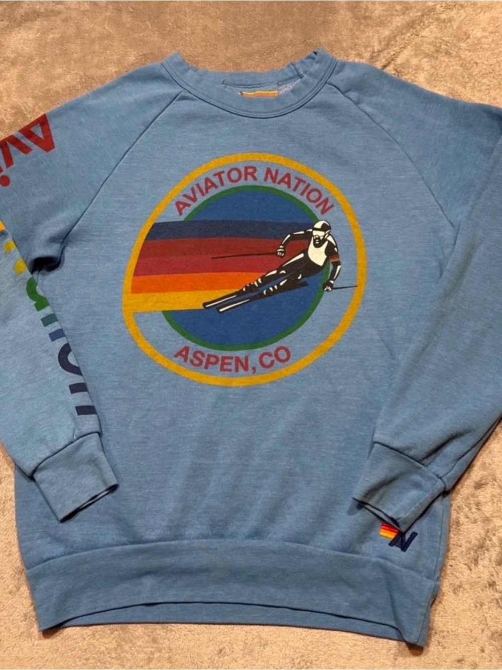 Aviator Nation Women's Light Blue Aspen Ski Circle Logo Crewneck